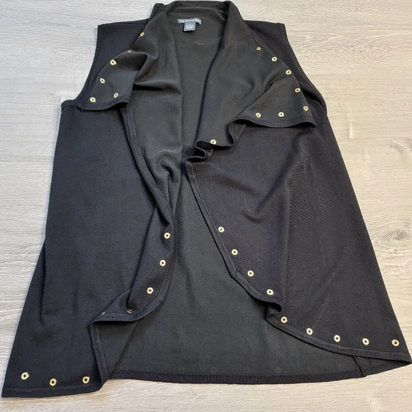 Chelsea & Theodore Sweaters - CHELSEA & THEODORE Black Knit Cardigan Sweater Vest Gold Grommet